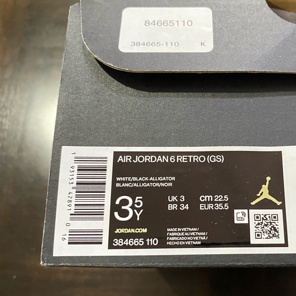 AIR JORDAN 6 RETRO ALLIGATOR' Size 3.5Y 384665-110 - Picture 12 of 12